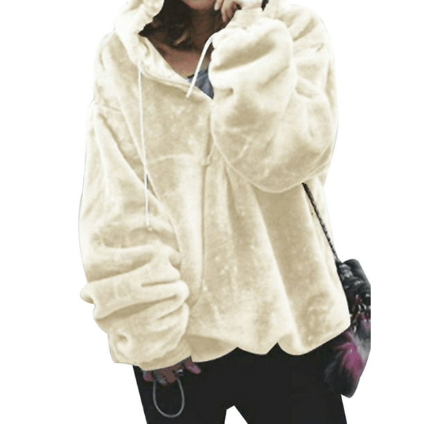 Women Warm Fleece Hooded Fluffy Sweatshirt Hoodies Winter Jumper Coat Plus Size
